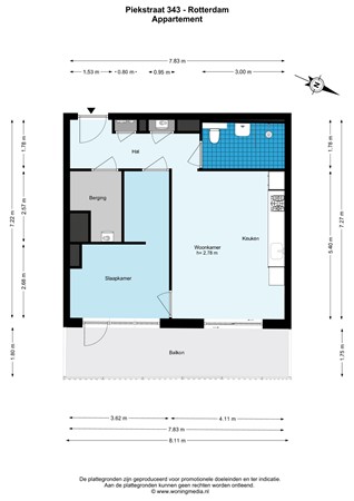 Floorplan - Piekstraat 343, 3071 EL Rotterdam